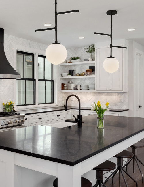 Modern White Kitchen With Black Countertops