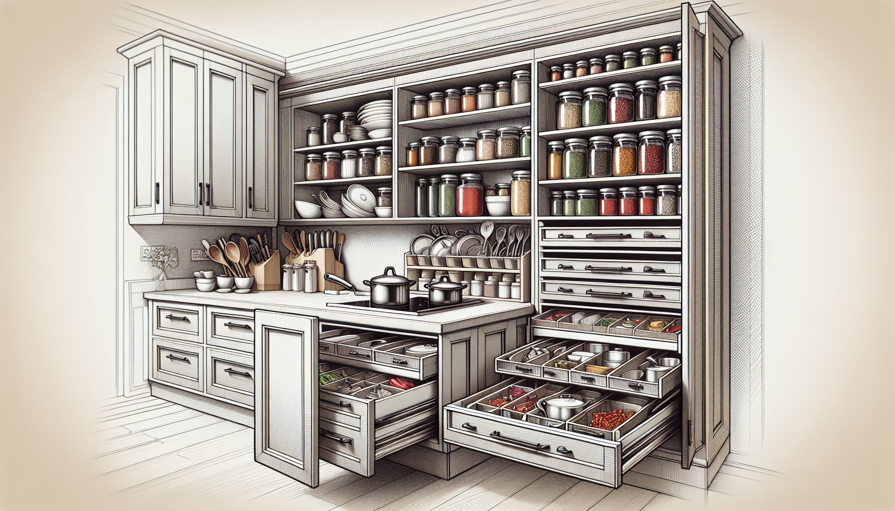 Illustration of maximizing kitchen space with shaker style cabinets